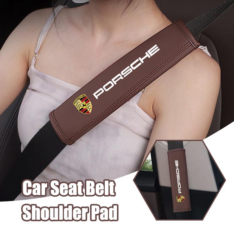 2Pc Leather Car Seat Belt Safety Shoulder Pad Protection Cover For Porsche Cayman 911 718 Cayenne Panamera Macan Taycan Boxster