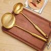 Set di pentole in acciaio inossidabile color oro: Paletta per Wok, Spatola, Mestolo per Zuppa.