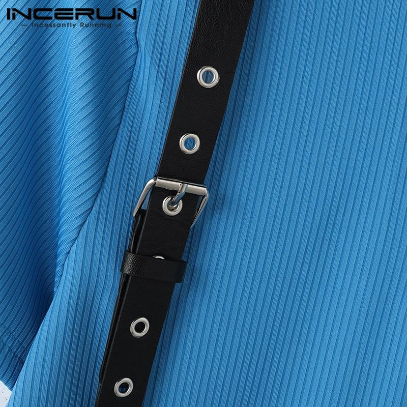 INCERUN Sommer Herren Schultergurt Kurzarm Reißverschluss Rippe Lässig Unregelmäßig Schlank T-Shirts