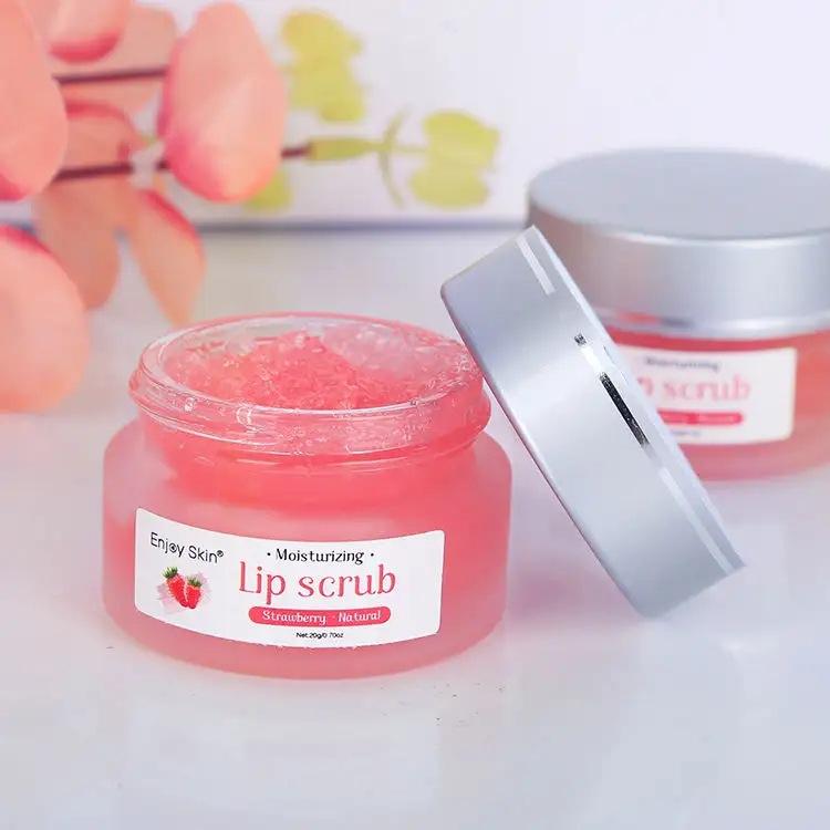 Strawberry Lip Scrub Exfoliator for Soft Lips, Fruit Flavored Dead Skin Remover, Gentle Lip Care Treatment, Portable