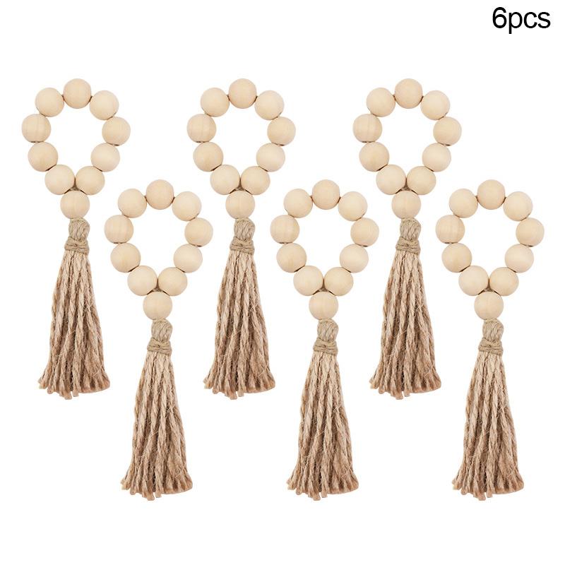 1/12Pcs Wooden Beads Napkin Rings with Tassels Rustic Wedding Table Napkin Holder Buckles Christmas Party Boho Home Decoration