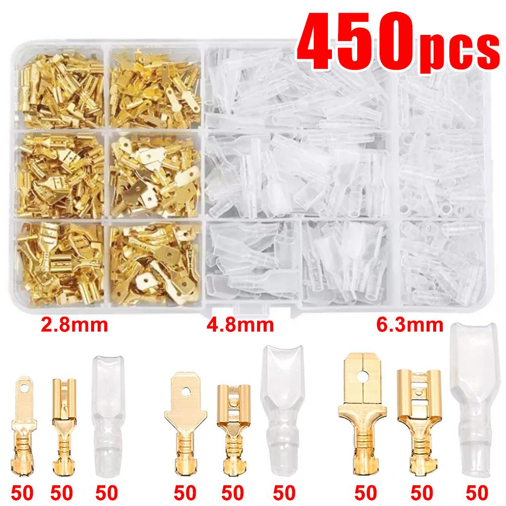 Wire Crimp Terminals Set 2.8/4.8/6.3mm Copper Male Female Wire Spade Connectors with Insulated Sleeve Electrical Conector Box