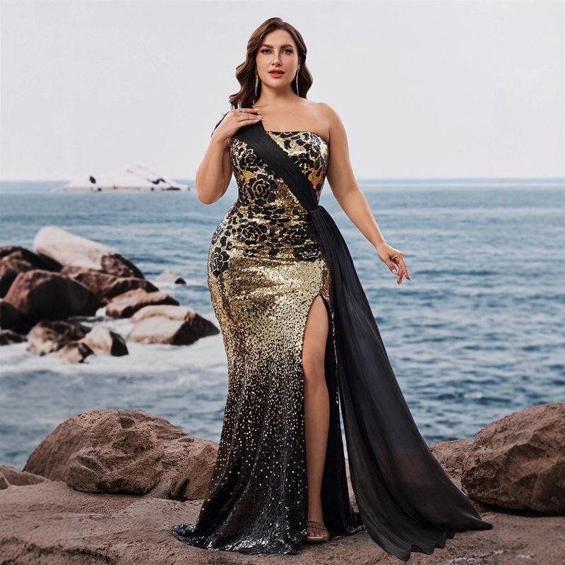 European and American Style Long Dress Plus Size for Plus-Size Women, Cocktail Party Evening Dress, Mom Dress, Wedding Dress Mom Gold 0 XL