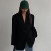 Women's 2024 Autumn Black Retro Loose Slimming Suit Jacket - Korean Style