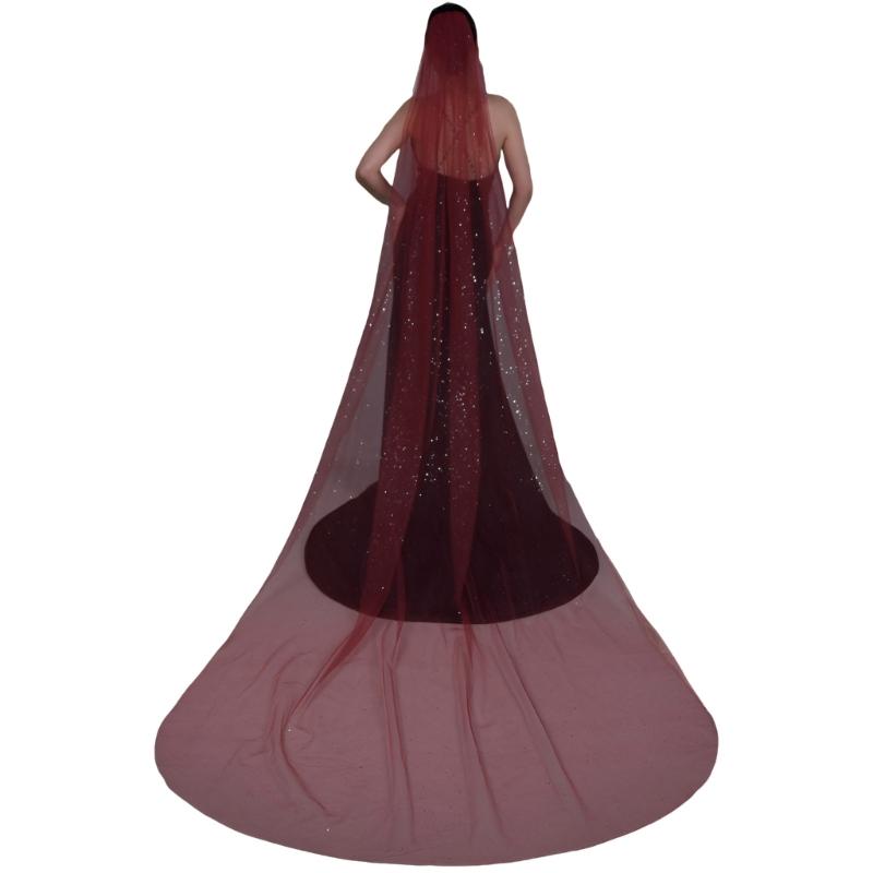 

Luxurious Glitter Wedding Veil Soft Tulle Floor Length Bridal Accessory for Brides Cathedral Veil кларет