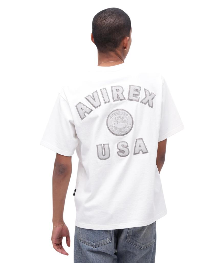 Avirex 50th Anniversary Leather Patched Varsity Size T-Shirt, Men's, M, 030, White, 783-5134013