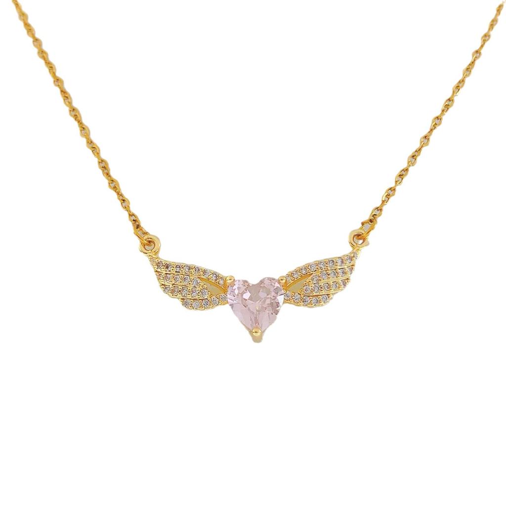 Necklace does not fade, women's versatile high-end sense of love wings necklace, summer niche design sense of explosion, collarbone chain