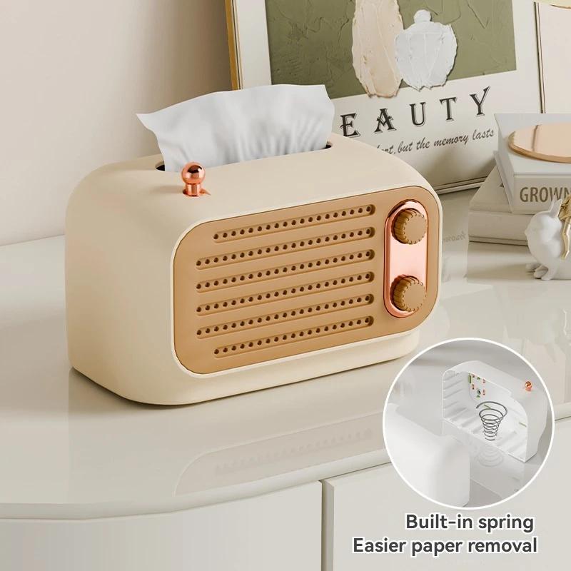 1pc Radio Model Tissue Box Napkin Case Spring Automatic Lift Tissue Dispenser Household Multifunction Tissue Storage Container