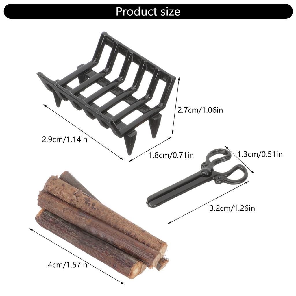 Miniature Dollhouse Firewood Rack Set With Firewood and Tongs For 1/12 Scale Model Scene And Craft Model Project Decors