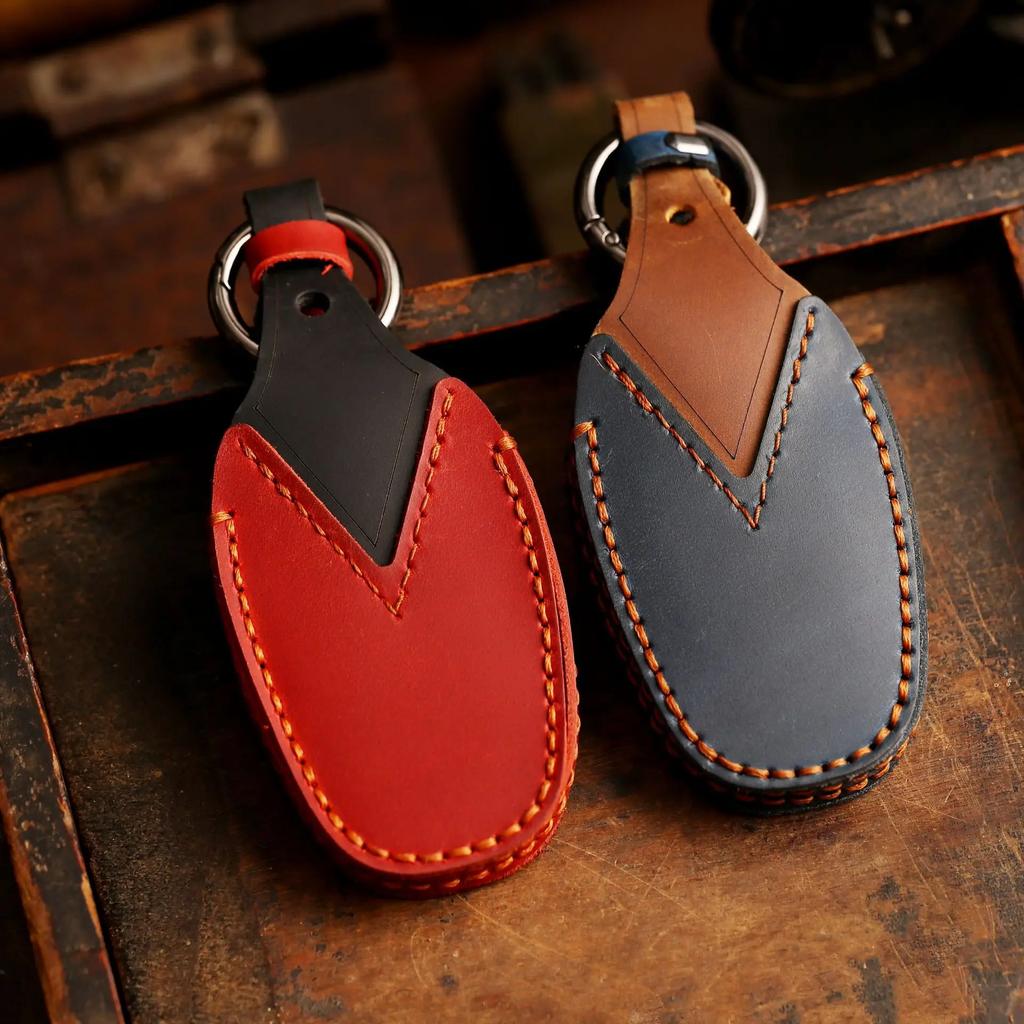 Leather Car Key Case Cover Fob Keychain Accessories For Peugeot 308 408 508 2008 3008 4008 5008 Citroen C4 C4L C6 Keyring Holder
