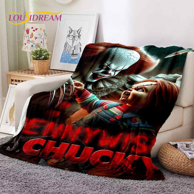 Hororový film Chucky Pennywise Halloween Pila Postava Deku, Měkká Přehozová Deku pro Domov Ložnici Postel Pohovku Piknik Cestovní Kryt