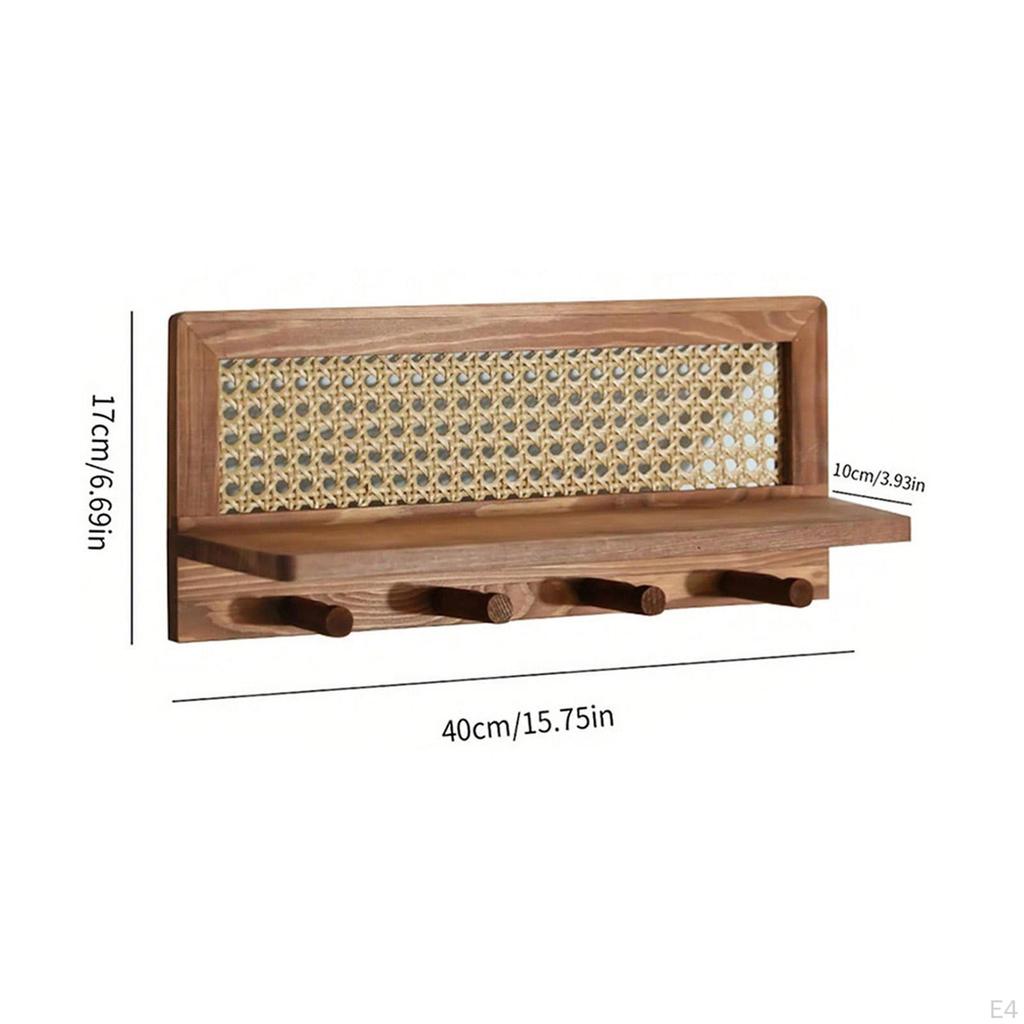 Coat Hanger Wall Mount with Shelf, Includes Four Hooks for Keys and Bags in Entryway