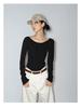 [Shi Shi] Women's Slim Fit Wool Cardigan - Boat Neck, Single-Breasted, Long Sleeve, Slightly Elastic, V8141