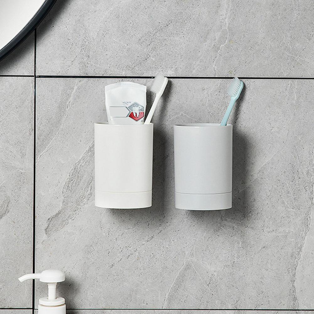 Simple Wall Mounted Mouthwash Cup With Holder Drill-Free Toothpaste Storage Shelf Bathroom Storage Organizer Portable Mouth Wash Cup Suit