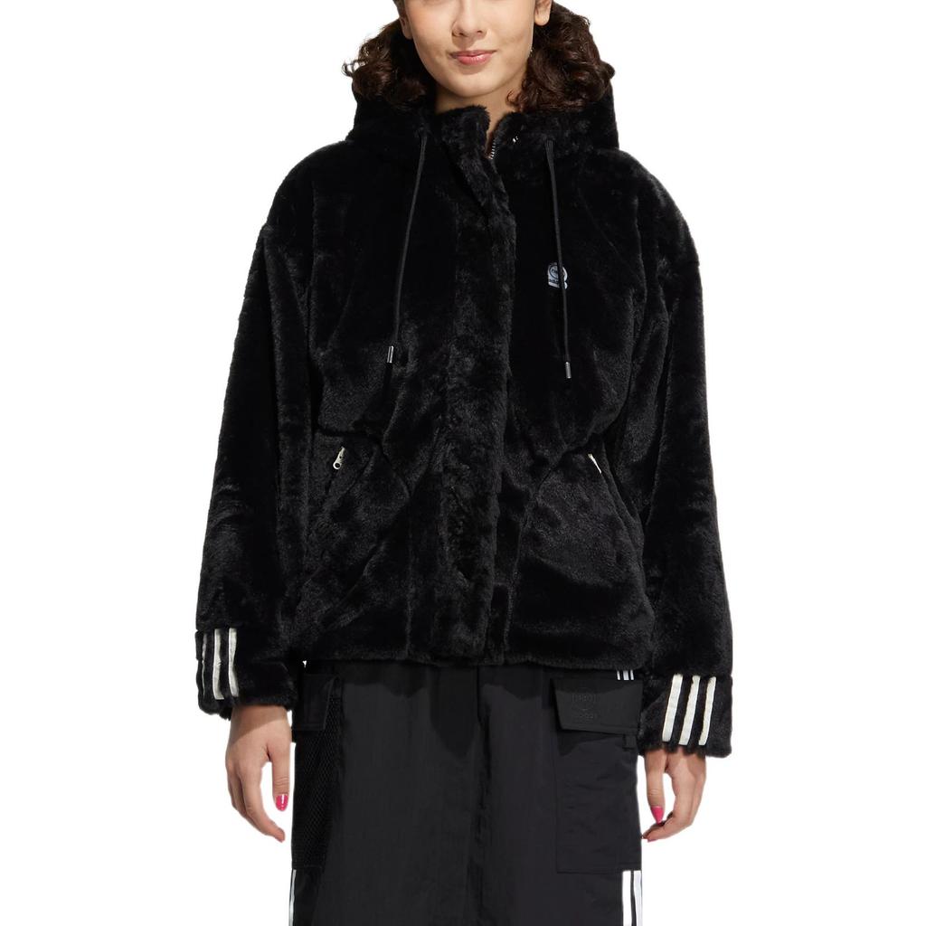 adidas Neo Winter Fell Streifen Zip Hoodie Fleecejacke Damen Oberbekleidung Schwarz HZ2432