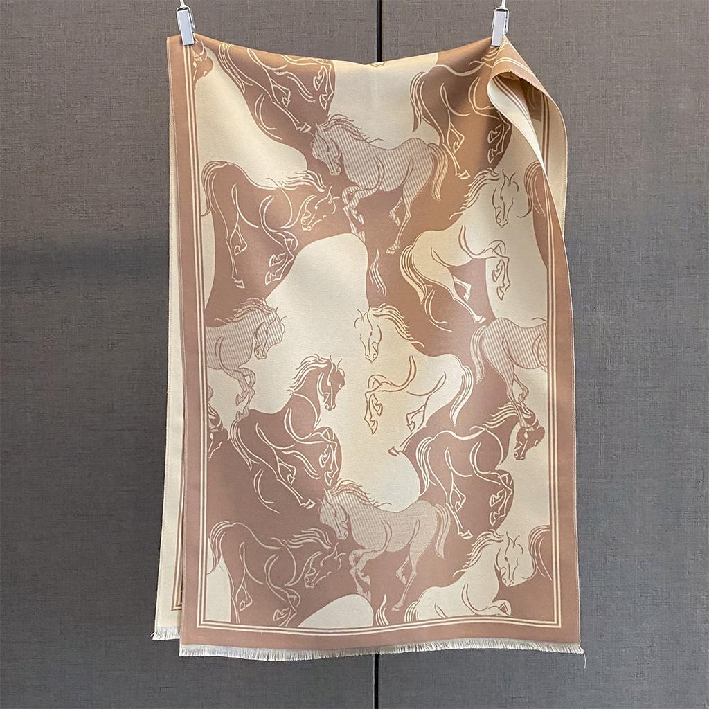 Autumn and winter new horse galloping printing large square scarf women's imitation cashmere versatile scarf high-end warm shawl