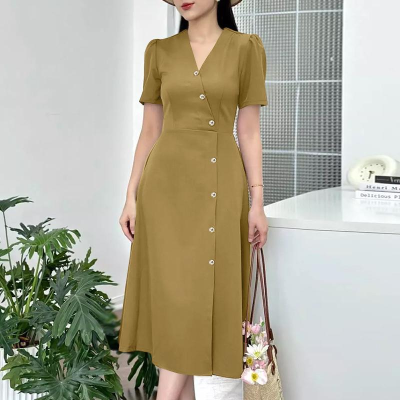 

ZANZEA Женское повседневное летнее платье с коротким рукавом и V-образным вырезом M коричневый