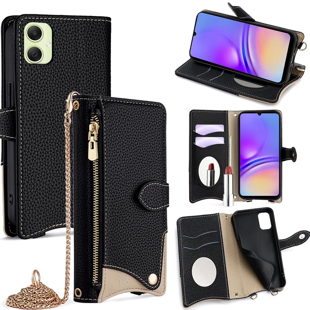 For Samsung Galaxy A05 4G Leather Case Wallet Stand Cover Irregular Tail Style with Chain Strap