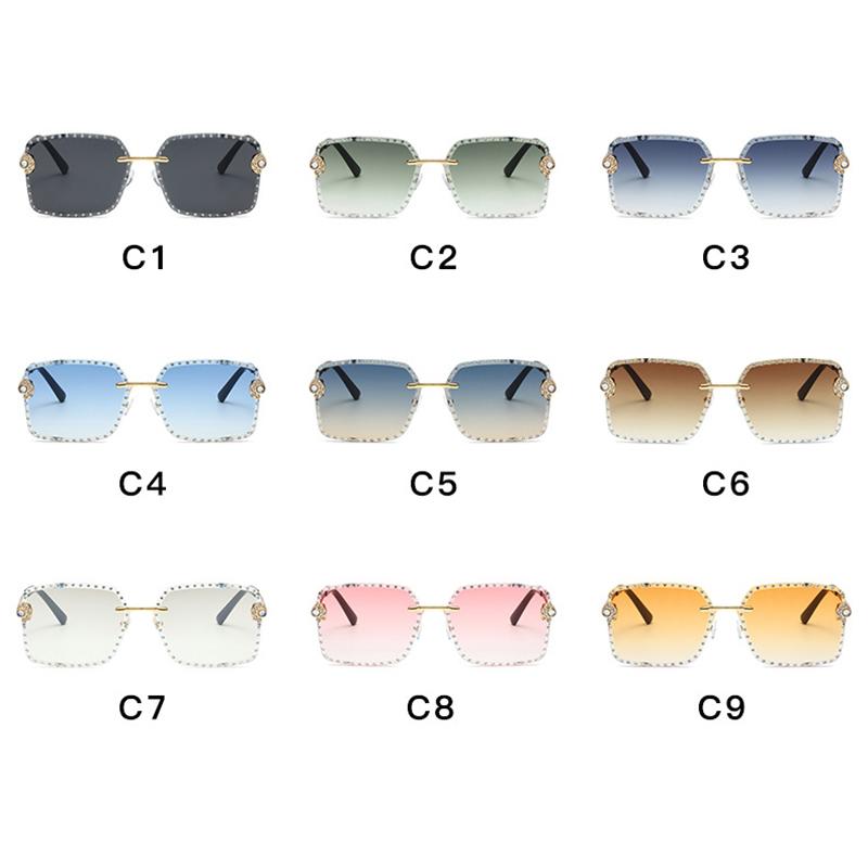 Vintage Fashion Rimless Square Diamond Sunglasses Women For Men Luxury Brand Designer Sun Glasses Metal Punk Popular Shades