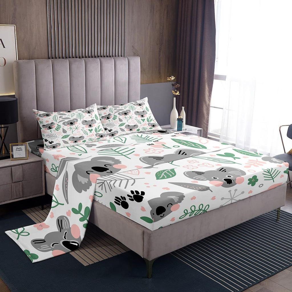 Cute cartoon animal pattern bed hat four-piece bedding set bedroom dormitory bedding decoration