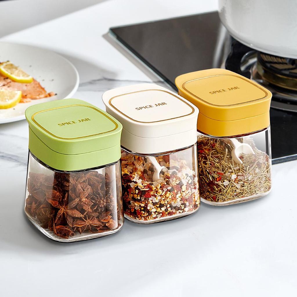 Glass Kitchen Seasoning Set: Salt, Oil, and Spice Jars
