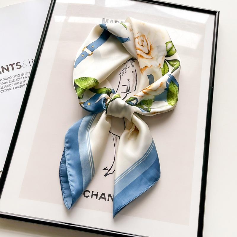 Green Oil Painting Small Square Scarf Silk Scarf Women's Summer Thin Sunscreen Spring and Autumn Headscarf Head Scarf Tied Bag Headband Belt