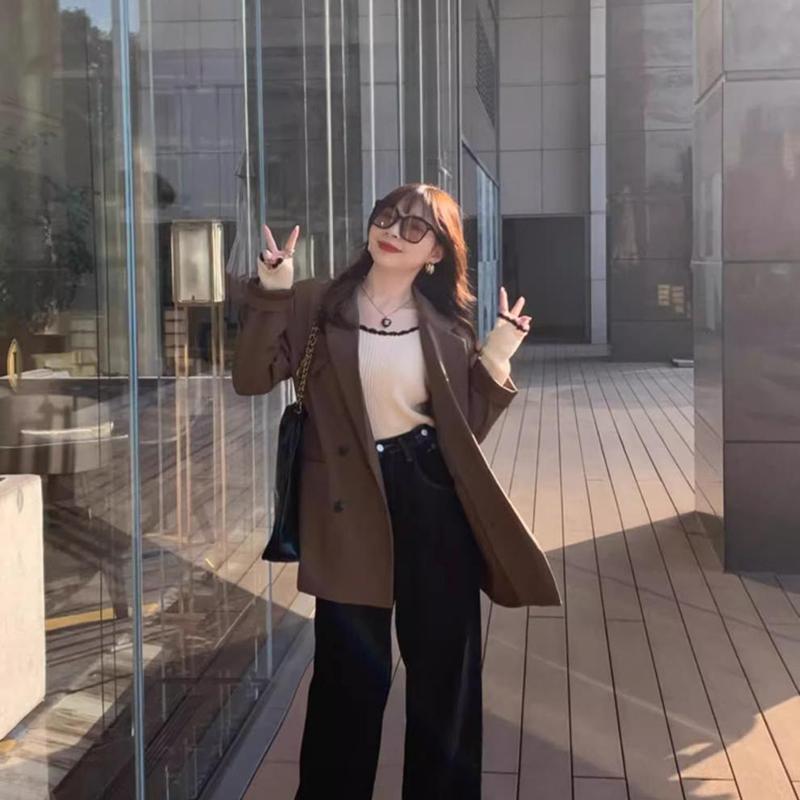 Ladies Autumn Winter Long Sleeve U Collar Color Matching Basic Pullover Knitted T Shirt Top