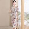 Chiffon V-neck Printed Dress for Women 2025 - Elegant Two-Piece Style for Middle-aged and Elderly Summer Fashion