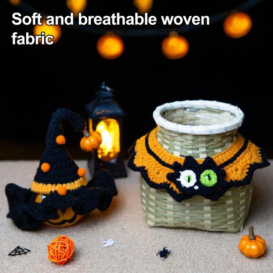 Clothing Halloween Pet Costume for Cats Small Dogs, Handmade Crochet Witch Hat Bib Puppy Party Accessories Collar, Adjustable Holiday Dog Cat