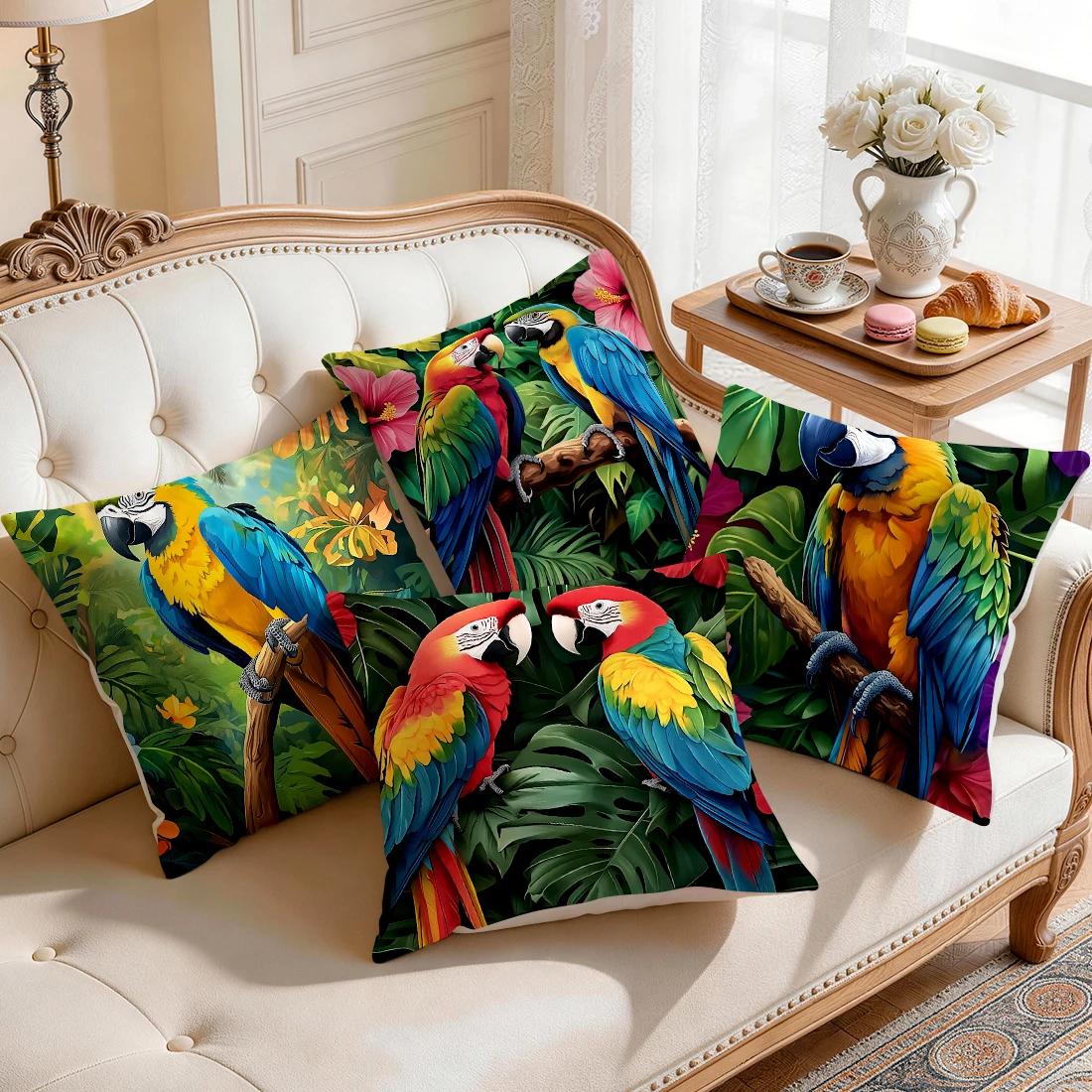 Jmg Clothing Unisex 1Pcs/4Pcs Tropical Parrot Cushions Pillowcase Polyester Cushion Cover Throw Pillow Pillowcover Home Car Sofa Decor