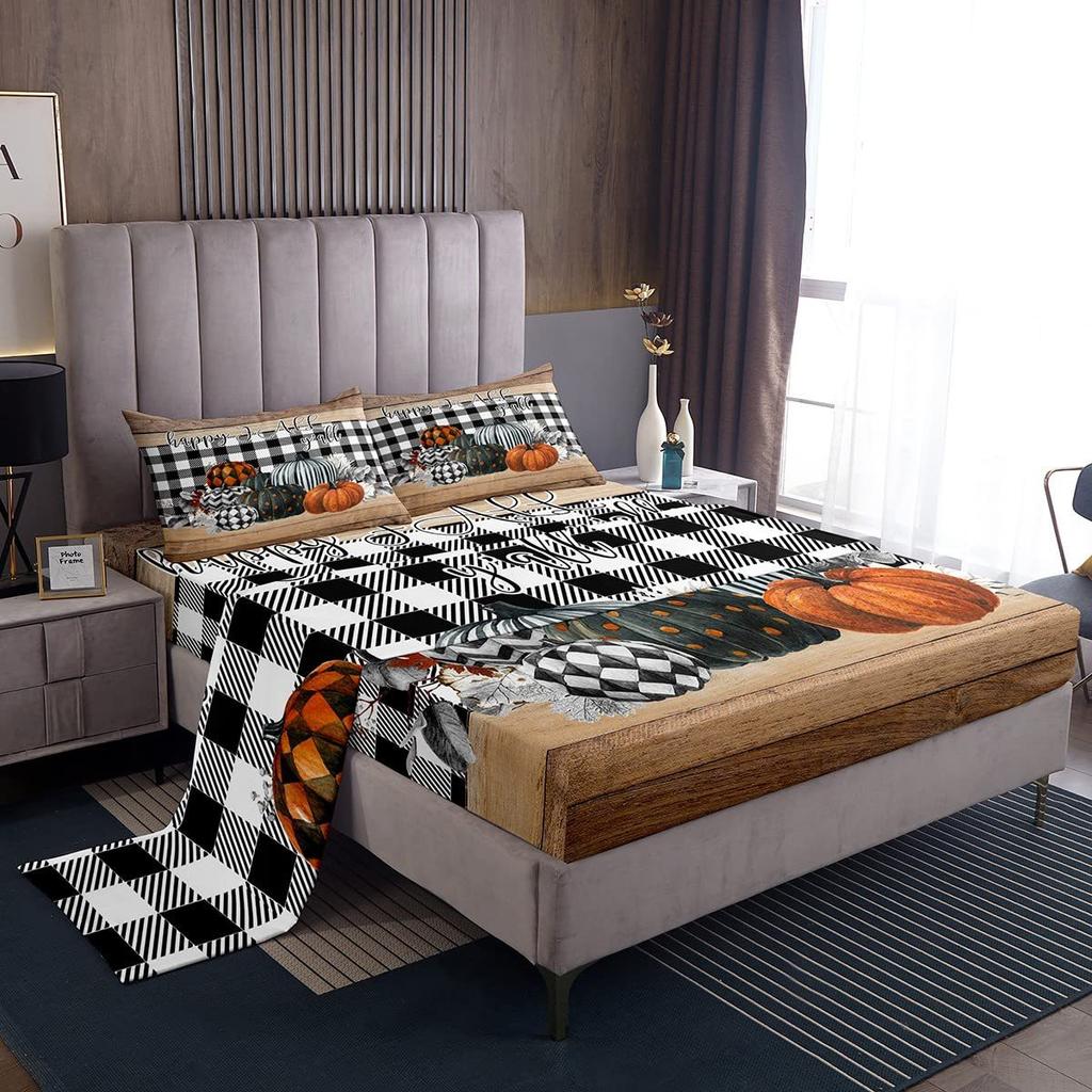 Autumn Harvest Pumpkin Pattern Sheet Four-piece Bedding Set Bedding Set Bedroom Dormitory Bedding Decoration