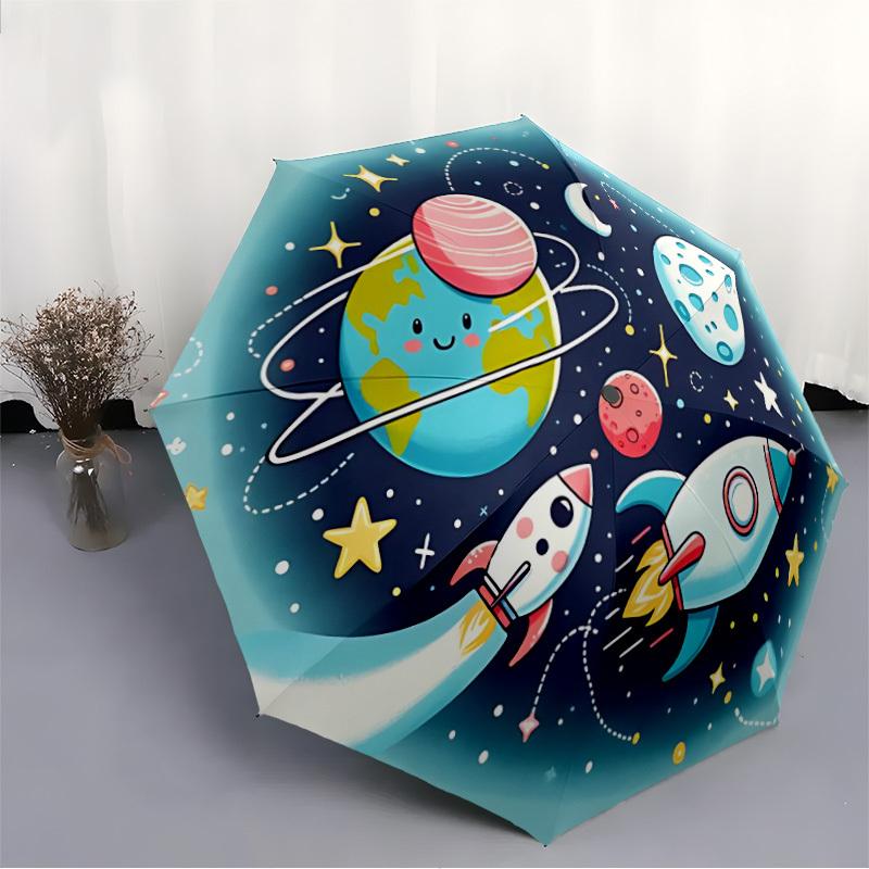 1pc Space Adventure Automatic Umbrella   Auto Open/Close Folding Umbrella with  8 Rib Frame, 3 Fold Compact Umbrella for Men & Women, 139