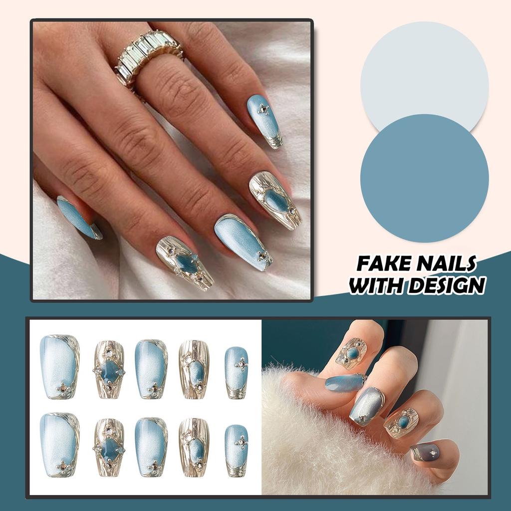 Aufdrücknägel für Damen, mittelgroß, künstliche Nägel mit Designs, nackte Acrylnägel zum Aufkleben, glänzende, vollständige Abdeckung, künstliche Nägel