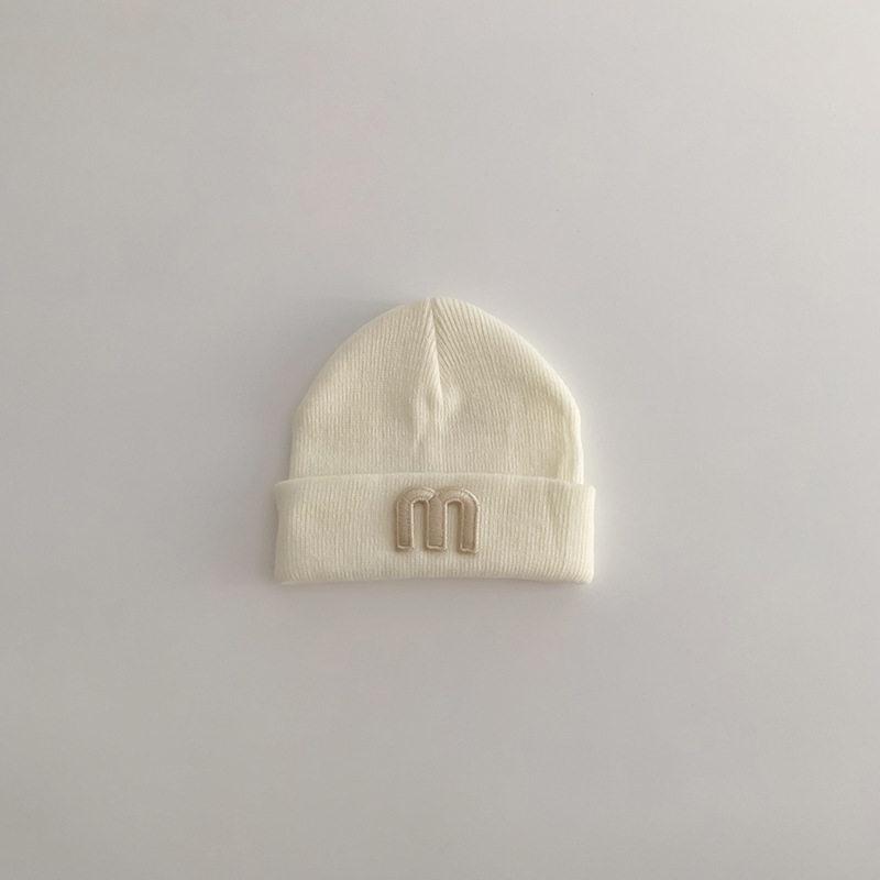 Korean Simple Letter P Logo Baby Knitted Wool Pullover Hat - Autumn & Winter Warm Melon Skin Baby Hat