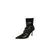 In the autumn and winter of 2025, the new pointed-toed thin-heeled pleated women's boots are fashionable and thin soft leather zipper high-heeled 