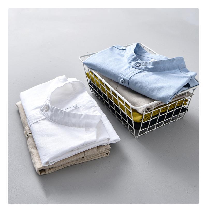 Solid Color Stand Collar Short Sleeve Shirts for Men Daily Summer Tops Casual Soft and Comfortable Cotton Linen Shirt Simple Style Men Clothing