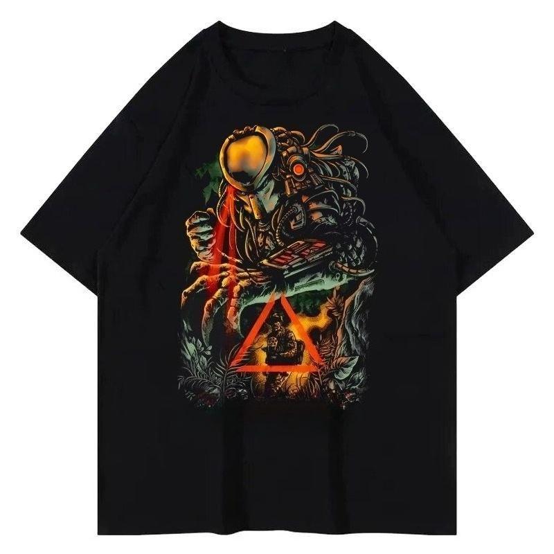 

2025 Autumn and Winter Heavy Pure Cotton Horror Character Printed T-shirt Men s and Women s Comfortable and Versatile T-shirt S