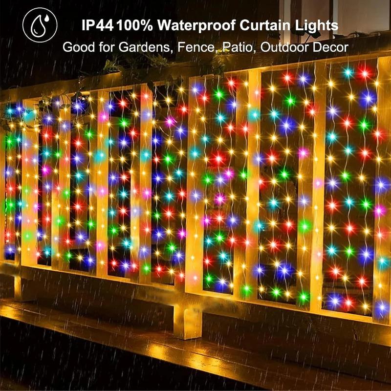 Outdoor Solar Curtain Light 8 Lighting Modes Fairy String Lights Waterproof Garden Party Wedding Christmas Decorative Lamps