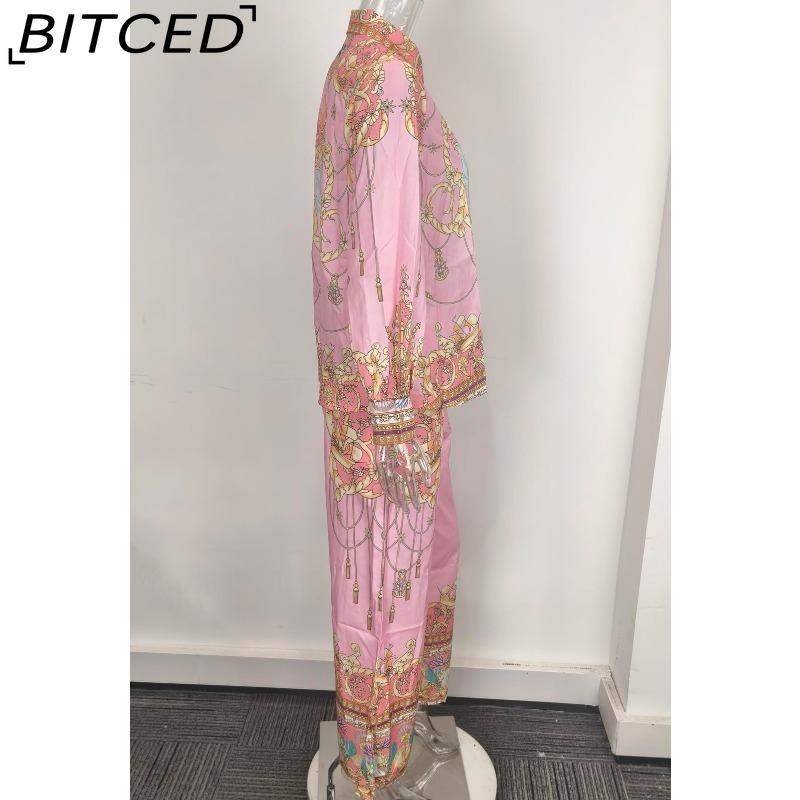 BITCED Damen Frühjahrskollektion: Eleganter Homewear-Stil Bedrucktes Langarm-Oberteil und Hose Lässiges Mode-Set