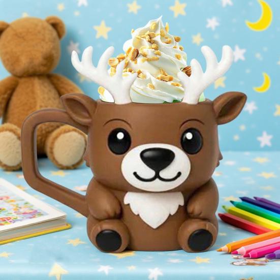 Christmas Deer Ice Cream Pint Holder with Spoon Cute Animal Cooler Sleeve Leak Proof Popsicle Cozy Beer Can Holder Deer Lover Gifts