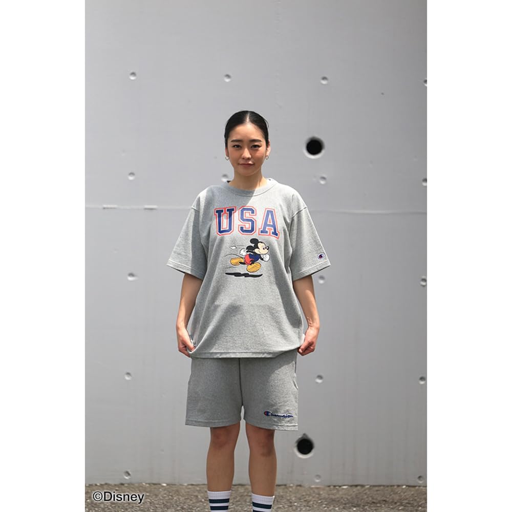 Champion Short Sleeve Crew Neck Disney Mickey Relax Fit Graphic Print Short Sleeve Reverse Oxford Gray Men's 9.4oz T-Shirt, Weave, C3-Z360,