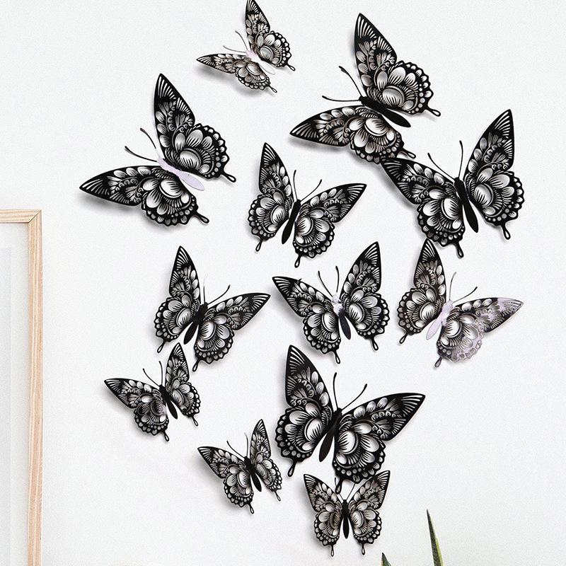 12 Pieces Colorful Butterfly Wall Stickers Set 10 Colors Hollow Cut Out DIY Pearl Paper Simulation Decor for Home Room