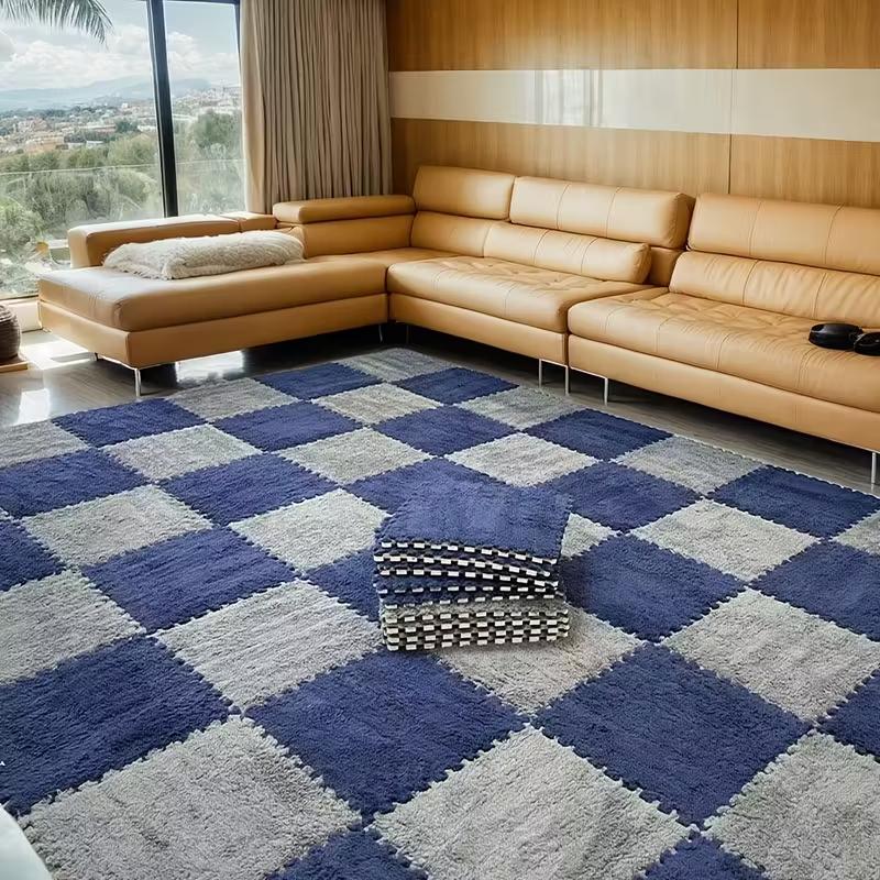 30x30cm EVA Foam Plush Interlocking Floor Mat Soft Carpet Tiles Play Mat Non-Slip Puzzle Rug for Home Living Room