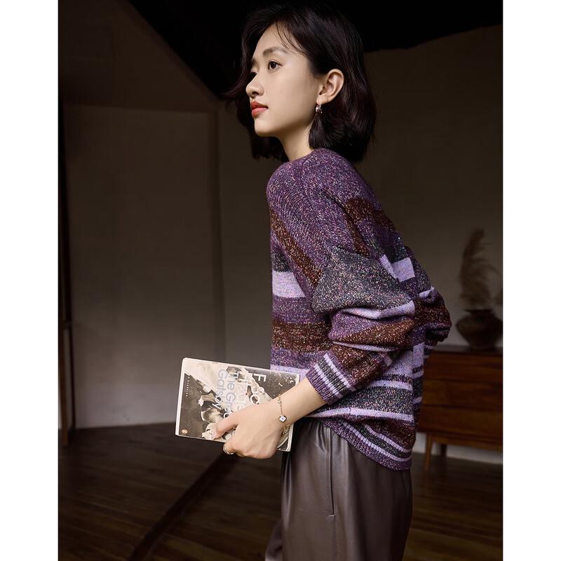 Demana Women's Vintage Striped Glitter Knit Sweater