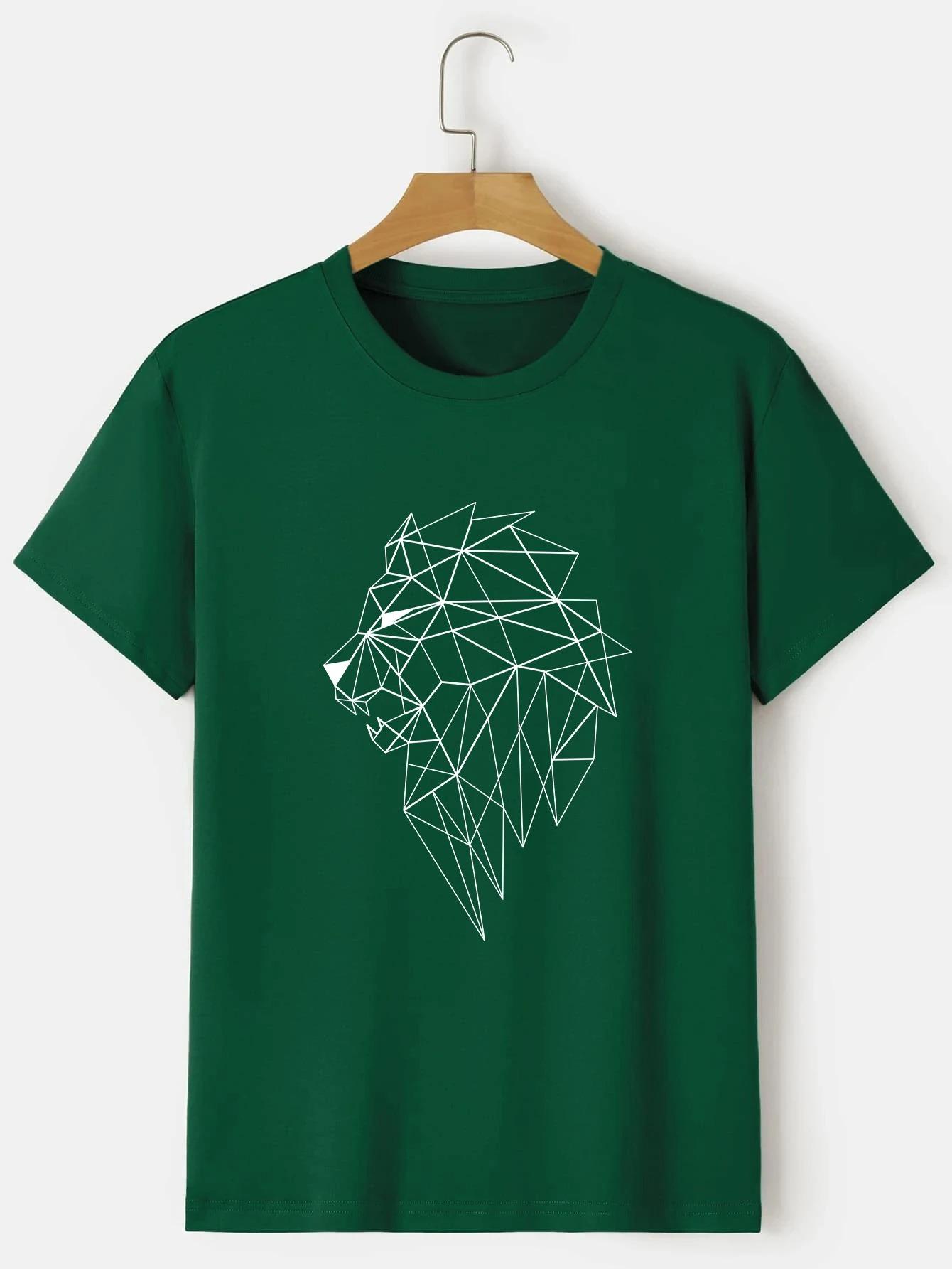 

Men s Casual Crew Neck Short Sleeve T-shirt with Lion Print New Cotton Printing T-shirt Funny Graphic T Shirt Hot Tees 4XL