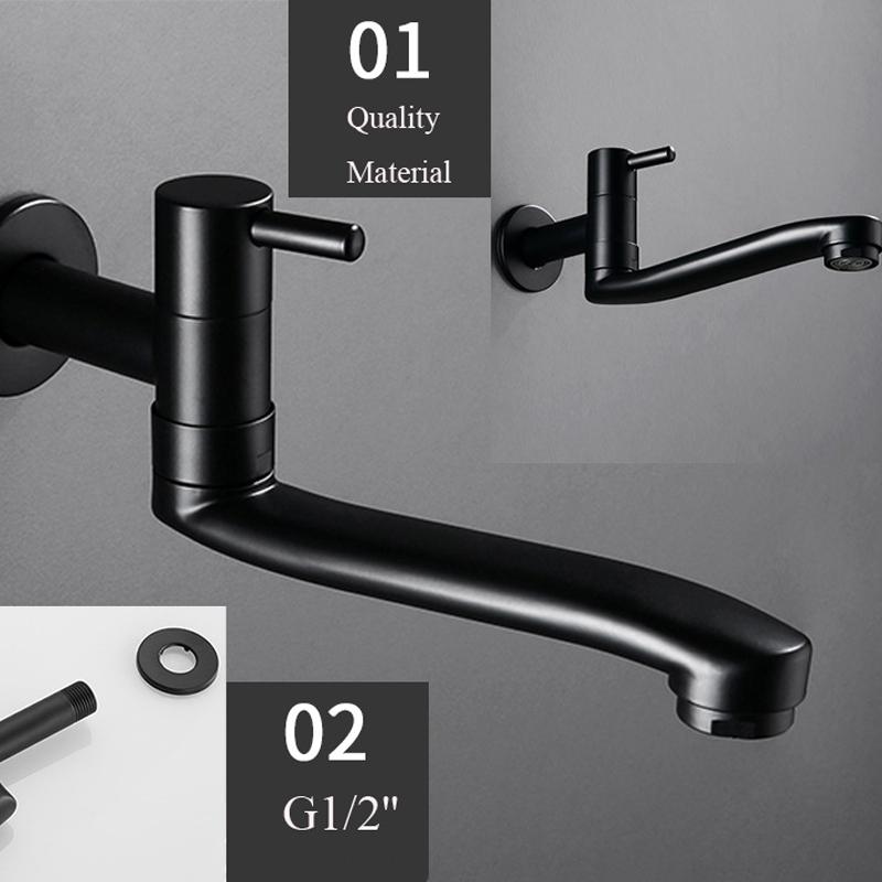 Swivel 360 Degree Rotation Kitchen Faucet Black Stainless Steel Kitchen Sink Faucet Mixer Water Faucet Tap Wall Mounted Pool Tap