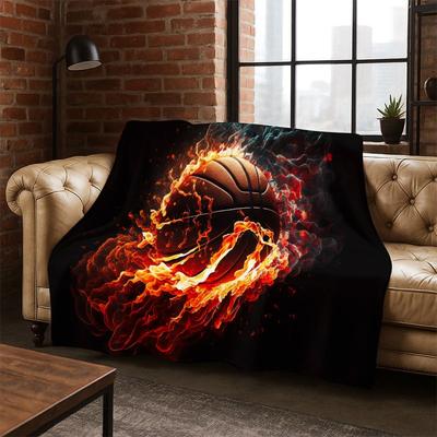 Retro Basketbalveld Cartoon Sport Flanellen Deken Zacht Warm Plaid voor Slaapkamer Woonkamer Bed Reizen Kamperen Picknick