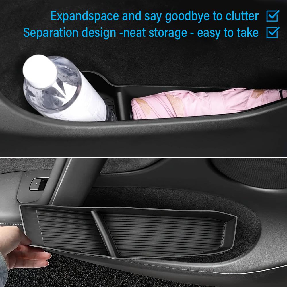 4PCS Car Door Side Storage Box Slot Tray For Tesla Model Y 20-24 Front Rear TPE Door Handle Storage Organizer Black New