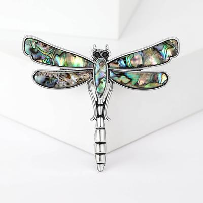 Vintage Dragonfly Brooch Emerald Shell Pin Suit Coat Jacket Accessories