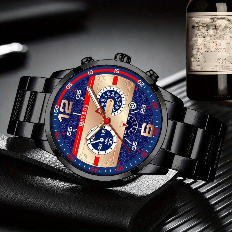 Men's Date Luminous Watch Stainless Steel Band Quartz Wristwatch & Stainless Steel Bracelet, Men's Gift